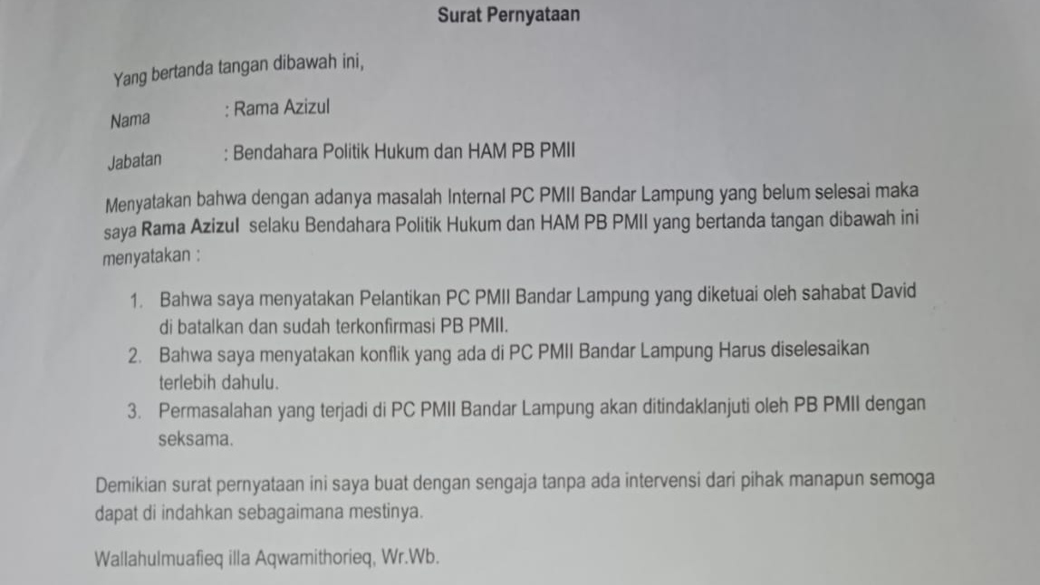 Dualisme Kepemimpinan: Pelantikan PMII Bandarlampung Dibatalkan