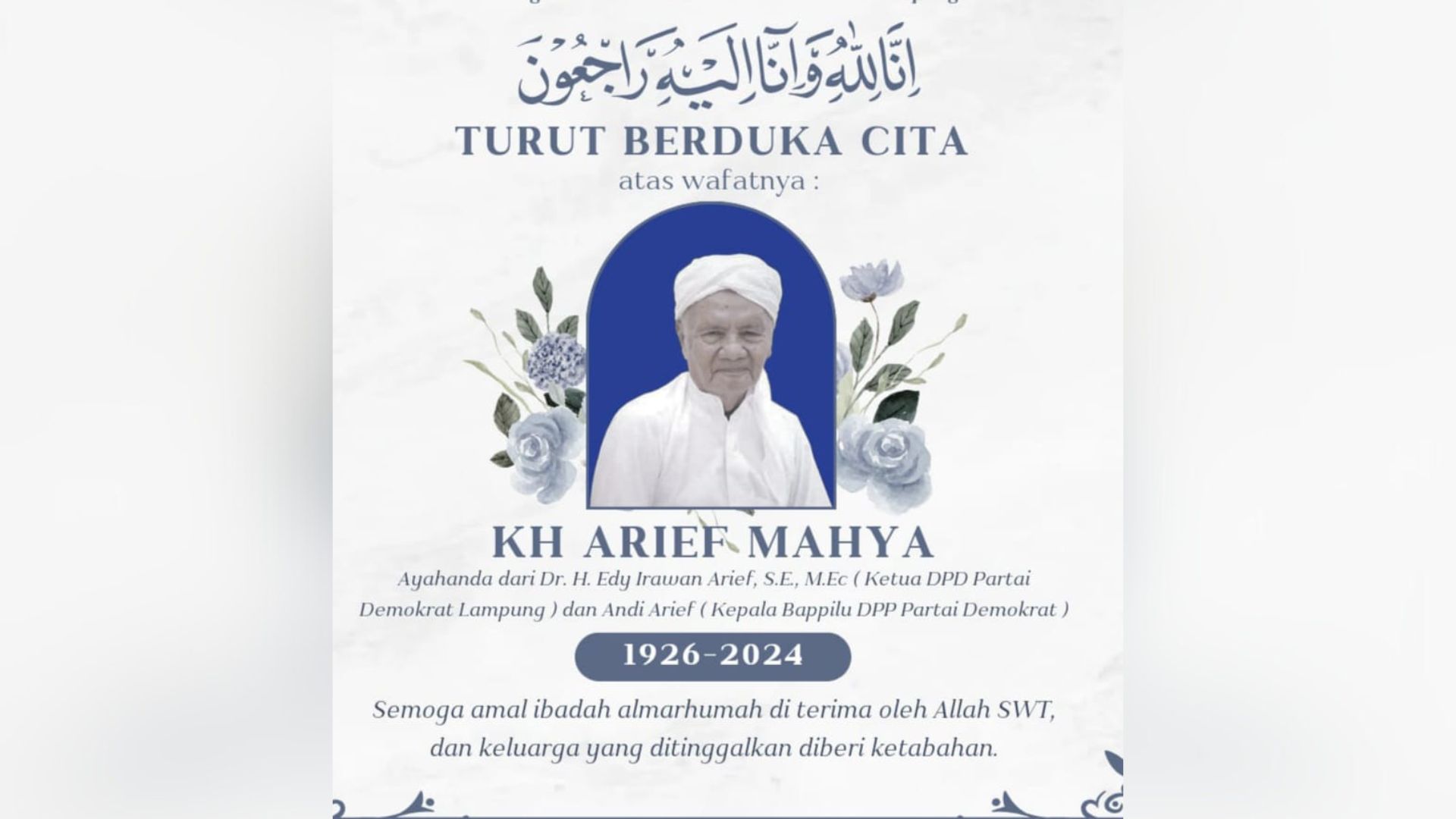 Kapolda Lampung Berduka Atas Wafatnya Tokoh NU Arief Mahya