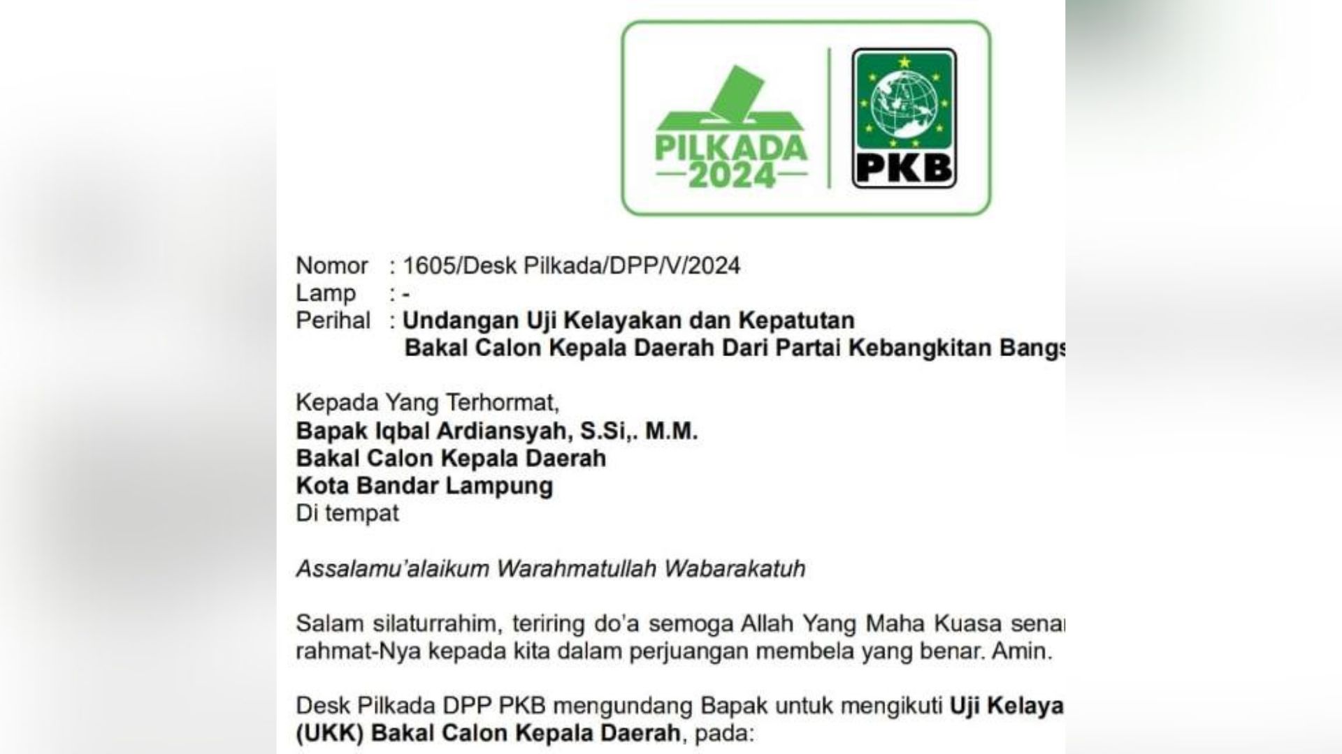 Iqbal Ardiansyah Ikuti Uji Kelayakan di DPP PKB
