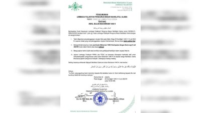 1 Muharram 1446 H Jatuh pada Senin Legi 8 Juli 2024