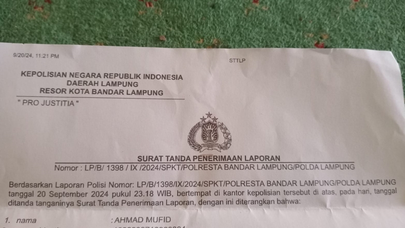 Dugaan Penganiayaan Oleh Oknum PPK Bandarlampung Berujung Laporan ke Polisi
