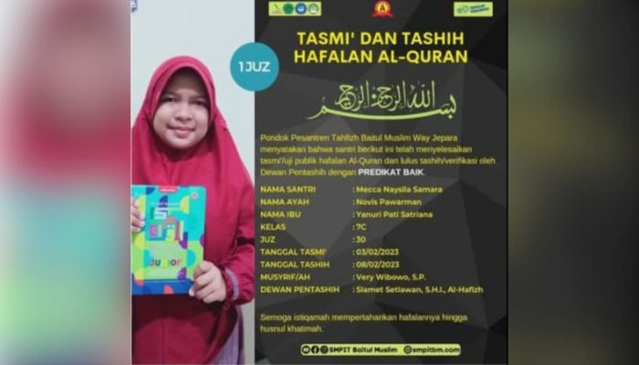Mecca Naysila Samara: Siswi Berprestasi SMP IT Baitul Muslim yang Menginspirasi