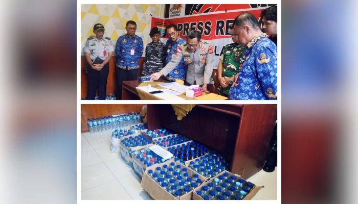Polres Kepulauan Sangihe Sita Ratusan Liter Miras dan Puluhan Obat Berbahaya