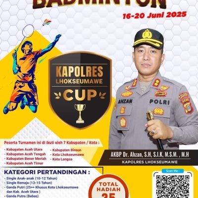 Polres Lhokseumawe Gelar Turnamen Badminton Sambut Hari Bhayangkara ke-79
