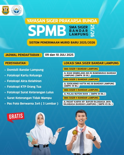 Pemkot Bandar Lampung Buka Pendaftaran SMA Siger, Gratis untuk Warga Tak Mampu