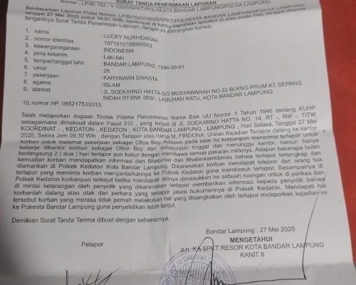 Ketua LSM KAKI Lampung Laporkan Mantan OB atas Dugaan Pencemaran Nama Baik