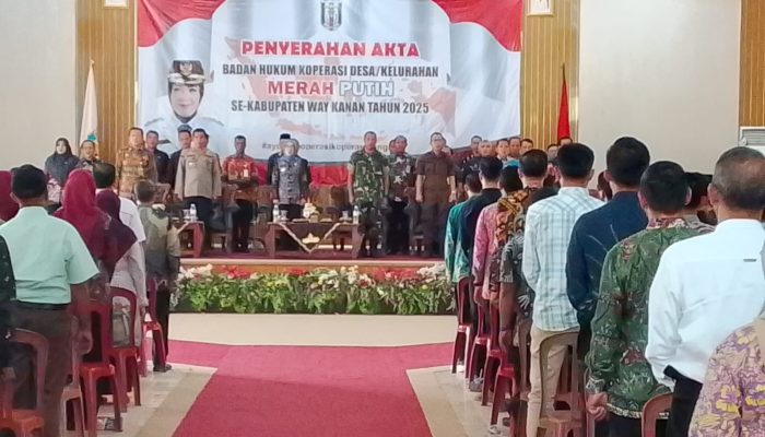 Bupati Way Kanan Serahkan Akta Notaris kepada 227 Pengurus Koperasi Merah Putih