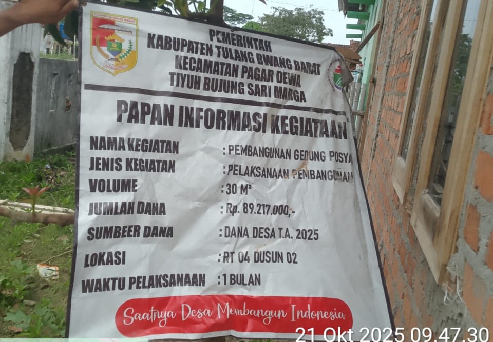 Dugaan Mark Up Pembangunan Gedung Posyandu di Tubaba, Warga Soroti Kejanggalan Anggaran Rp 89 Juta