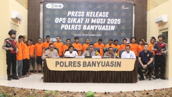 Operasi Sikat II Musi 2025: Polres Banyuasin Ungkap 52 Kasus dan Tangkap 55 Pelaku Kejahatan