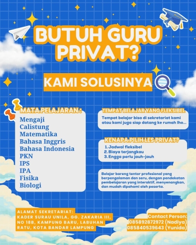 Kader Surau Unila Buka Layanan Les Privat, Mapel Lengkap, Bisa Panggil ke Rumah