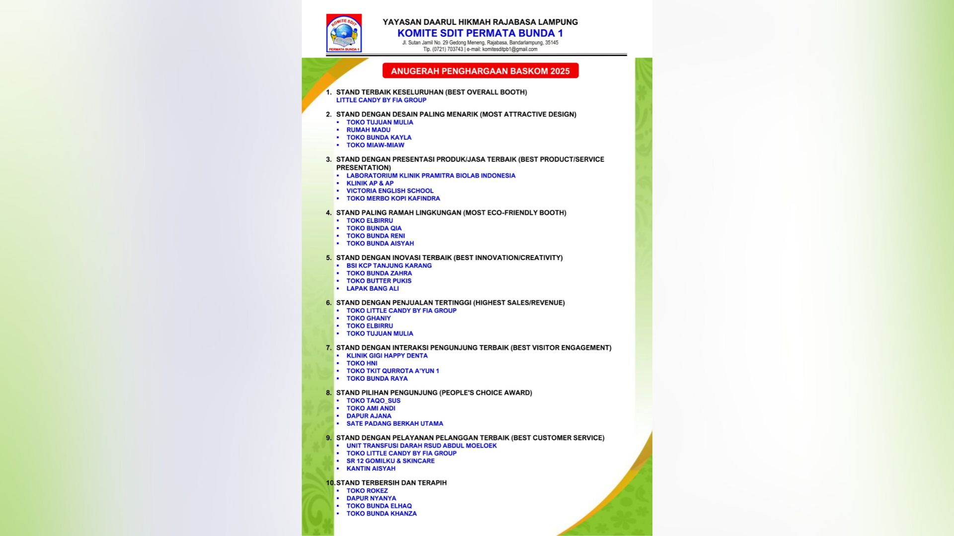 Hari Terakhir BASKOM 2025, Panitia Beri Anugerah Stand Terbaik