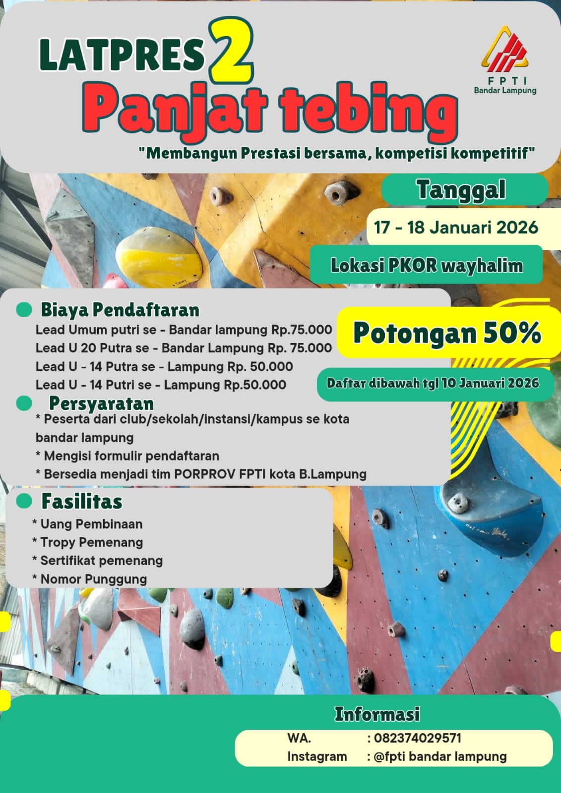 Latpres 2 Panjat Tebing, Langkah FPTI Bandar Lampung Cetak Atlet Unggul