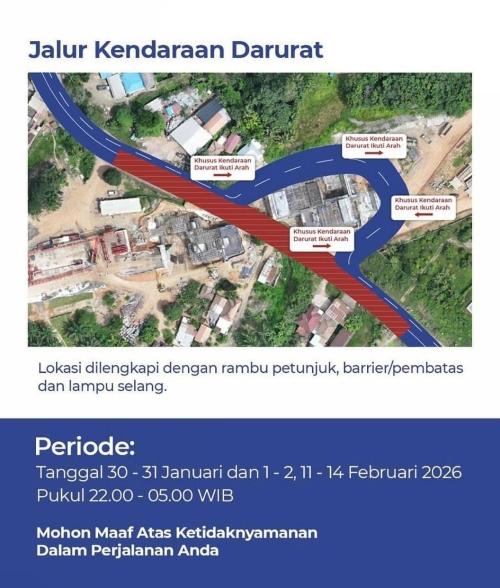 Pekerjaan Overpass Tol Palembang–Betung Seksi 3, Diterapkan Buka-Tutup di Jalan Nasional Sumsel KM 69-71