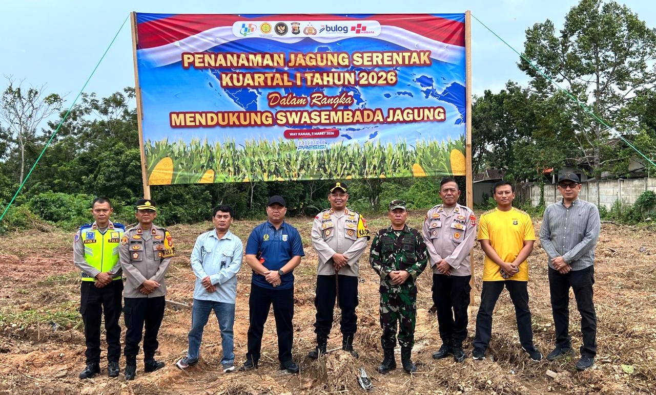 Dukung Swasembada Pangan 2026, Polres Way Kanan Tanam Jagung Serentak di 7 Hektare Lahan