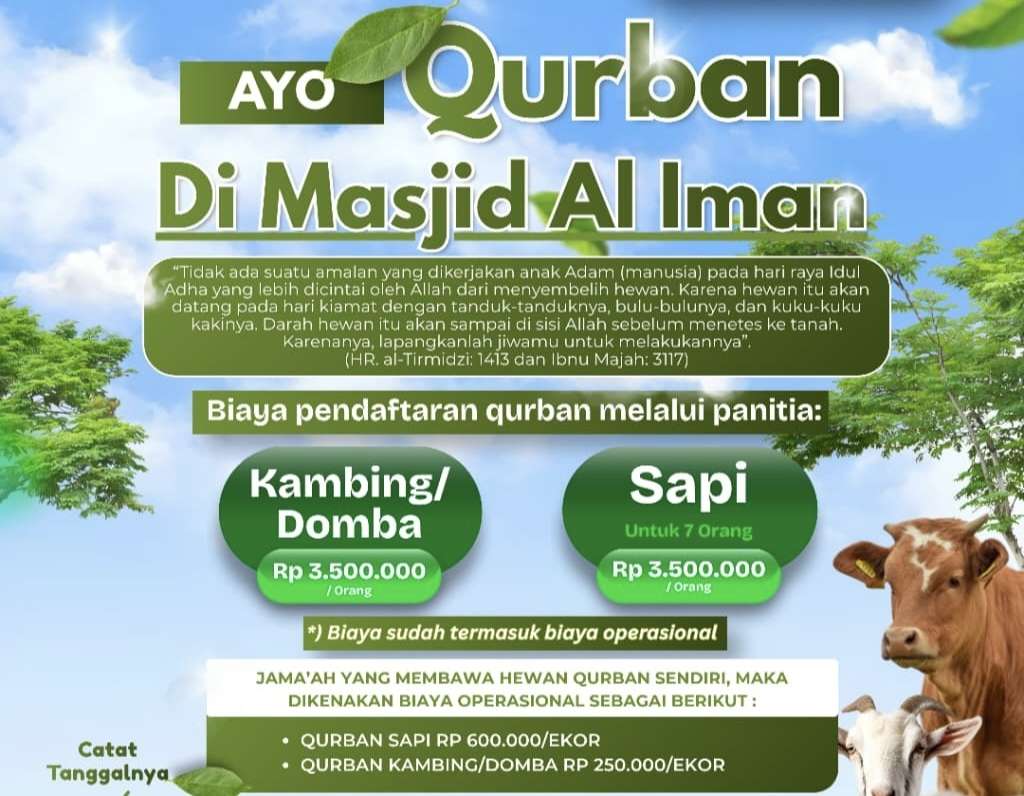 Persiapan Iduladha 2026, DKM Al Iman Rajabasa Buka Pendaftaran Qurban Lebih Awal