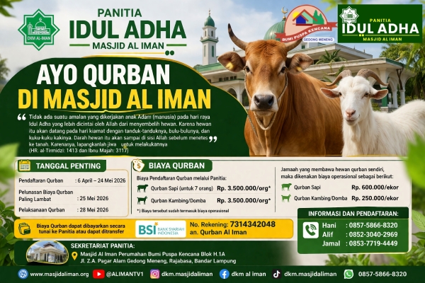 Ambil Kuota Sekarang, Masjid Al Iman Gedong Meneng Buka Pendaftaran Qurban 2026