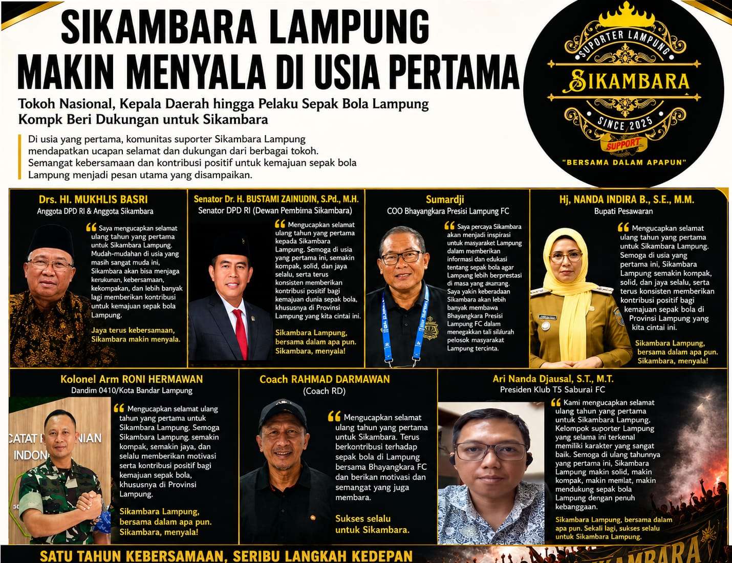Sikambara Lampung Genap 1 Tahun, Tokoh Nasional hingga Pelaku Sepak Bola Beri Dukungan