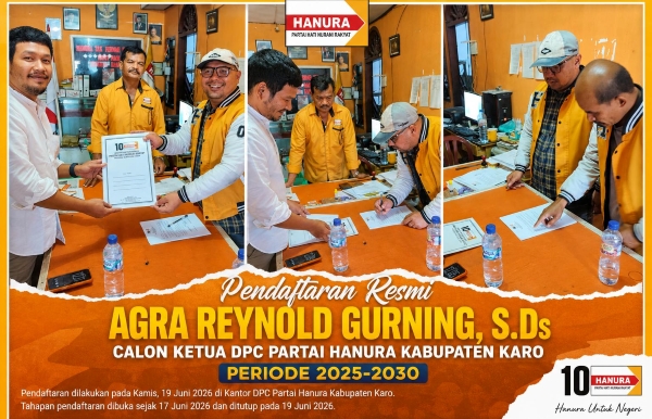 Agra Reynold Gurning Maju Sendiri dalam Bursa Ketua DPC Hanura Kabupaten Karo