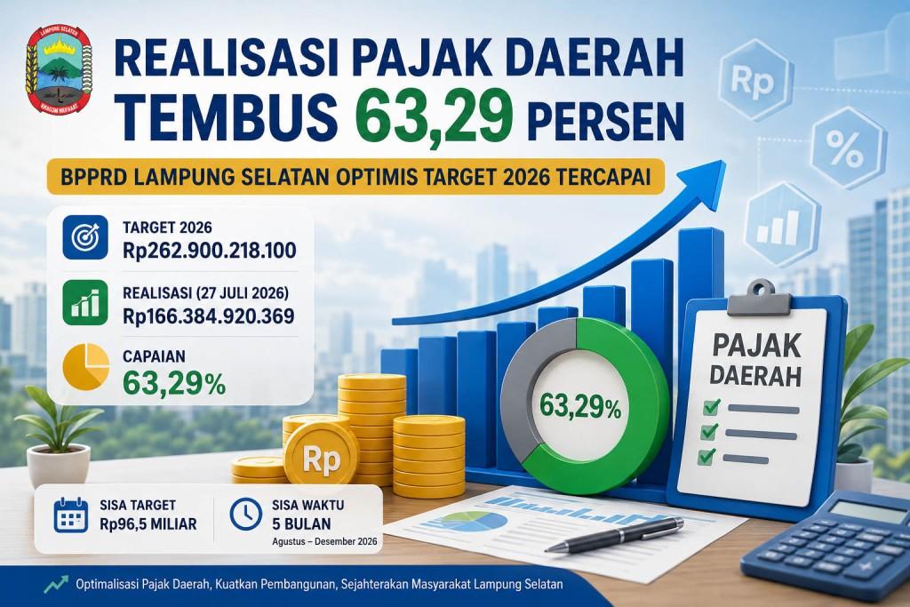 Penerimaan Pajak Daerah Lampung Selatan Tembus Rp166,3 Miliar, Capai 63,29 Persen dari Target 2026