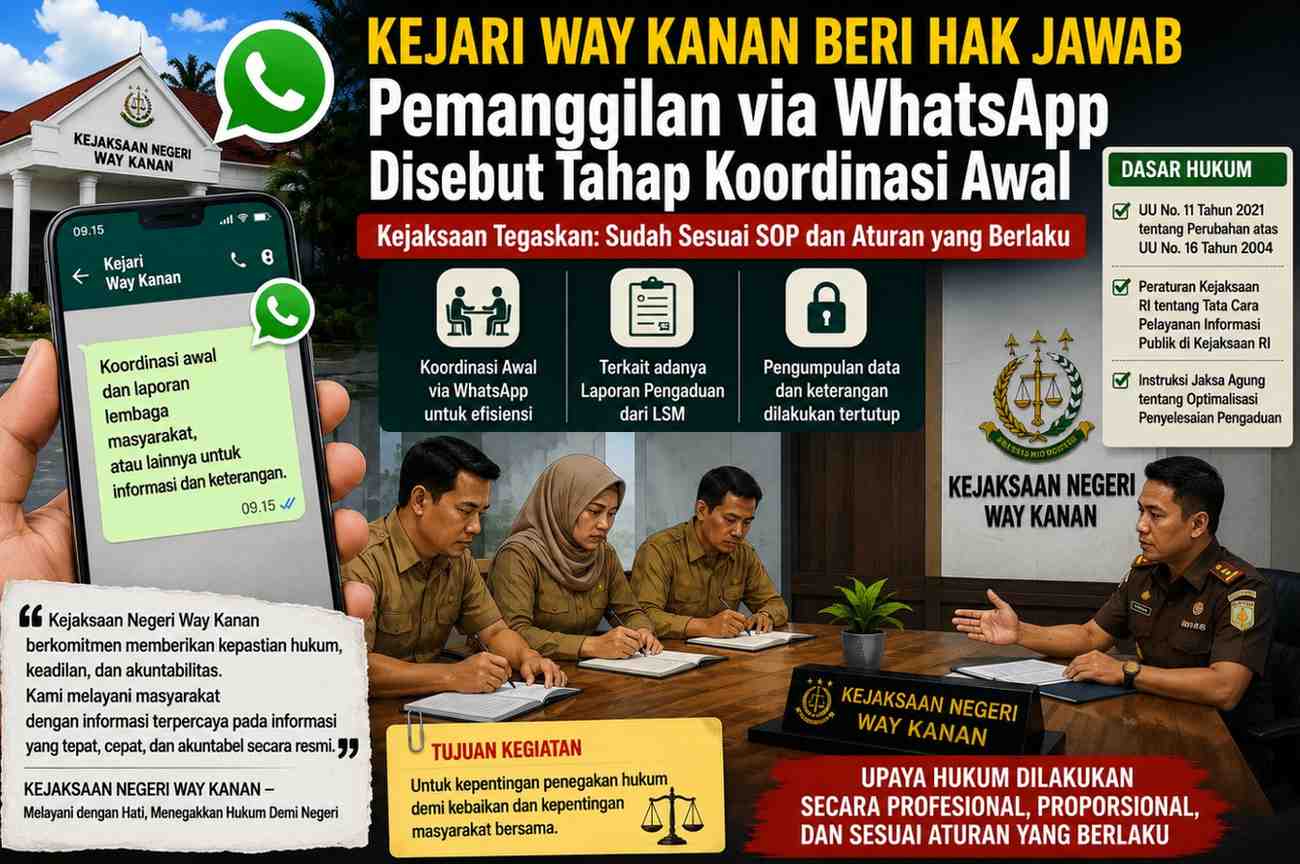 Kejari Way Kanan Beri Hak Jawab, Tegaskan Pemanggilan via WhatsApp Hanya Tahap Koordinasi Awal