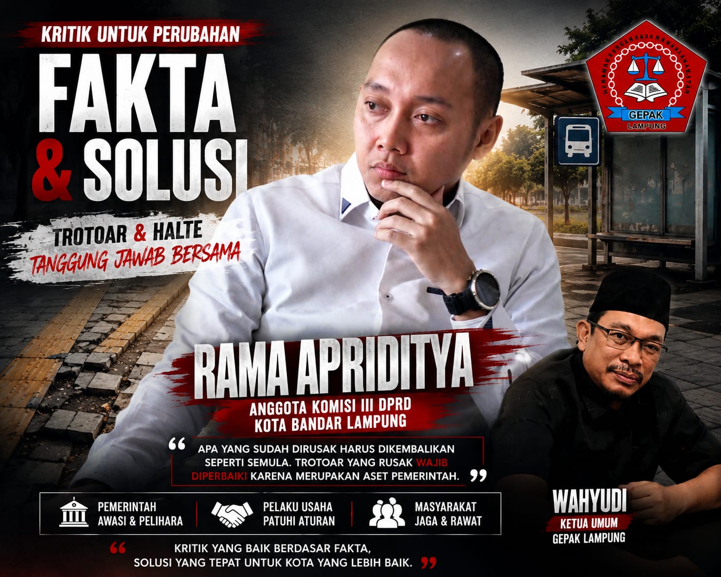 GEPAK Dorong Kolaborasi dan Kritik Objektif Terkait Kerusakan Trotoar Bandar Lampung