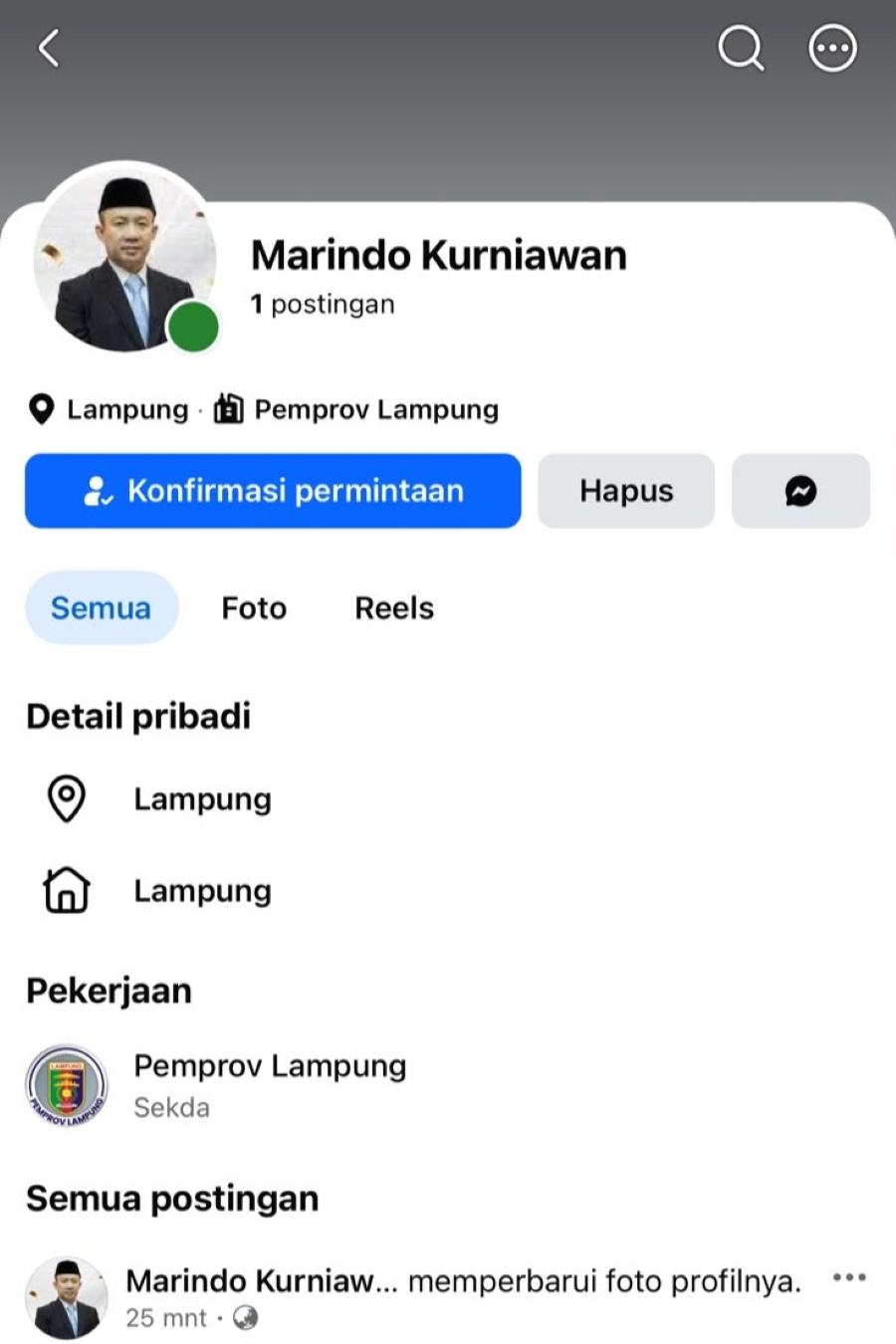 Nama Dicatut, Sekdaprov Lampung Imbau Masyarakat Abaikan Akun WhatsApp dan Medsos Palsu