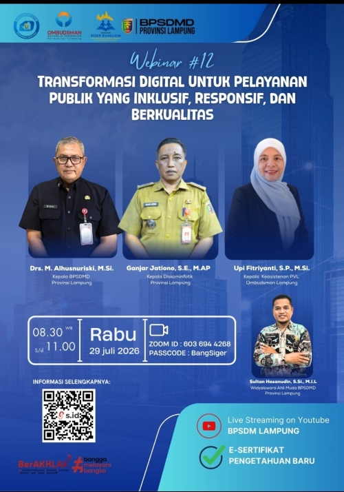 BPSDMD Provinsi Lampung Dorong ASN Adaptif Lewat Webinar SIGER BANGKOM Seri #12