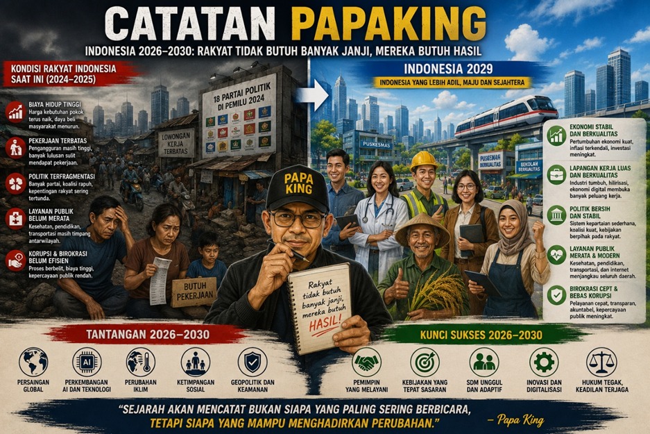 Catatan Papa King : Indonesia 2026–2030: Rakyat Tidak Butuh Banyak Janji, Mereka Butuh Hasil