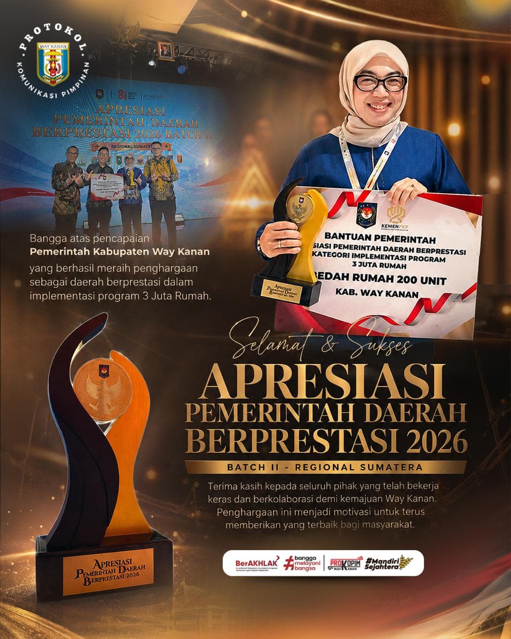 Sukses Jalankan Program 3 Juta Rumah, Pemkab Way Kanan Sabet Penghargaan Daerah Berprestasi 2026
