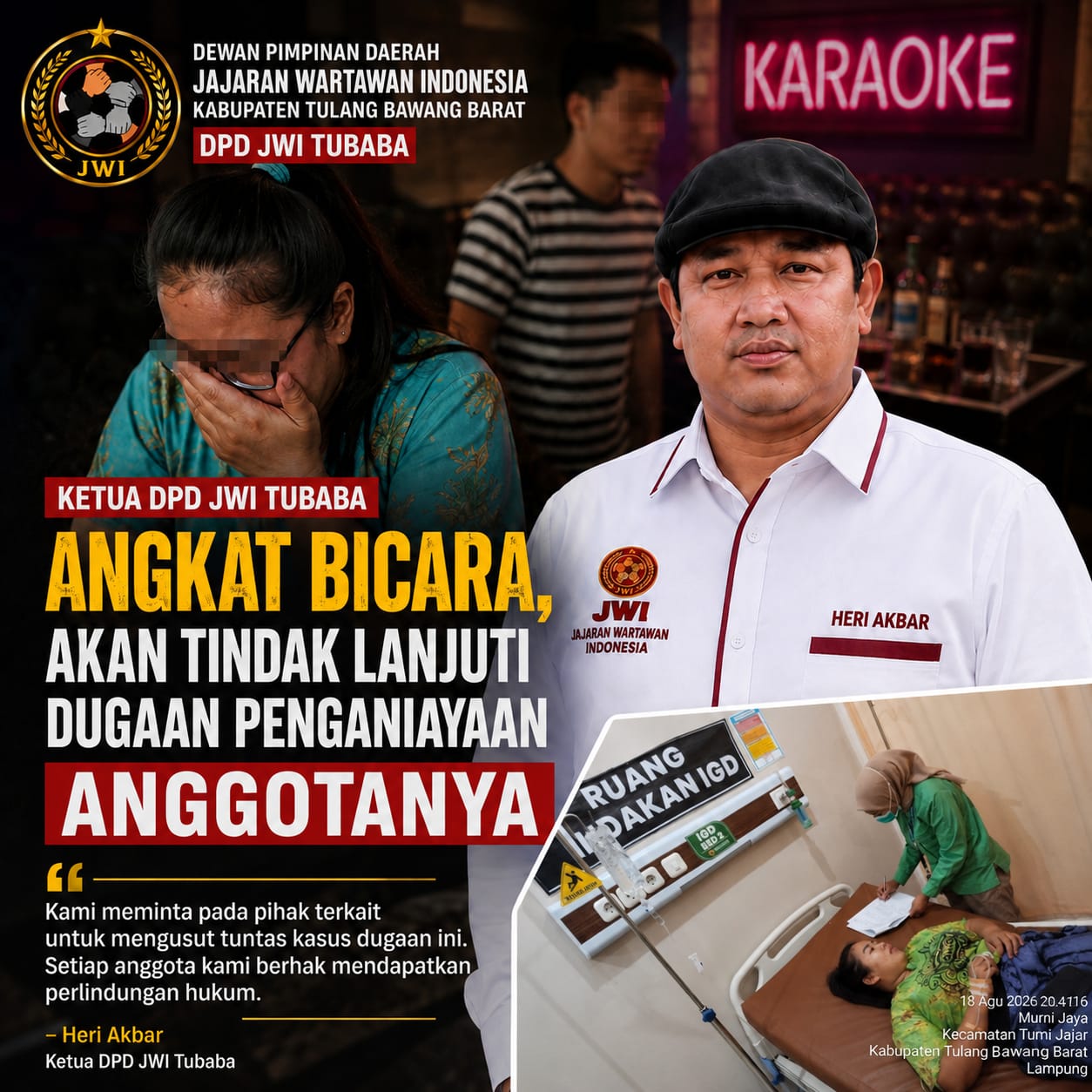 Anggota JWI Jadi Korban Dugaan Penganiayaan di Tempat Karaoke, Heri Akbar Desak Polres Tubaba Usut Tuntas
