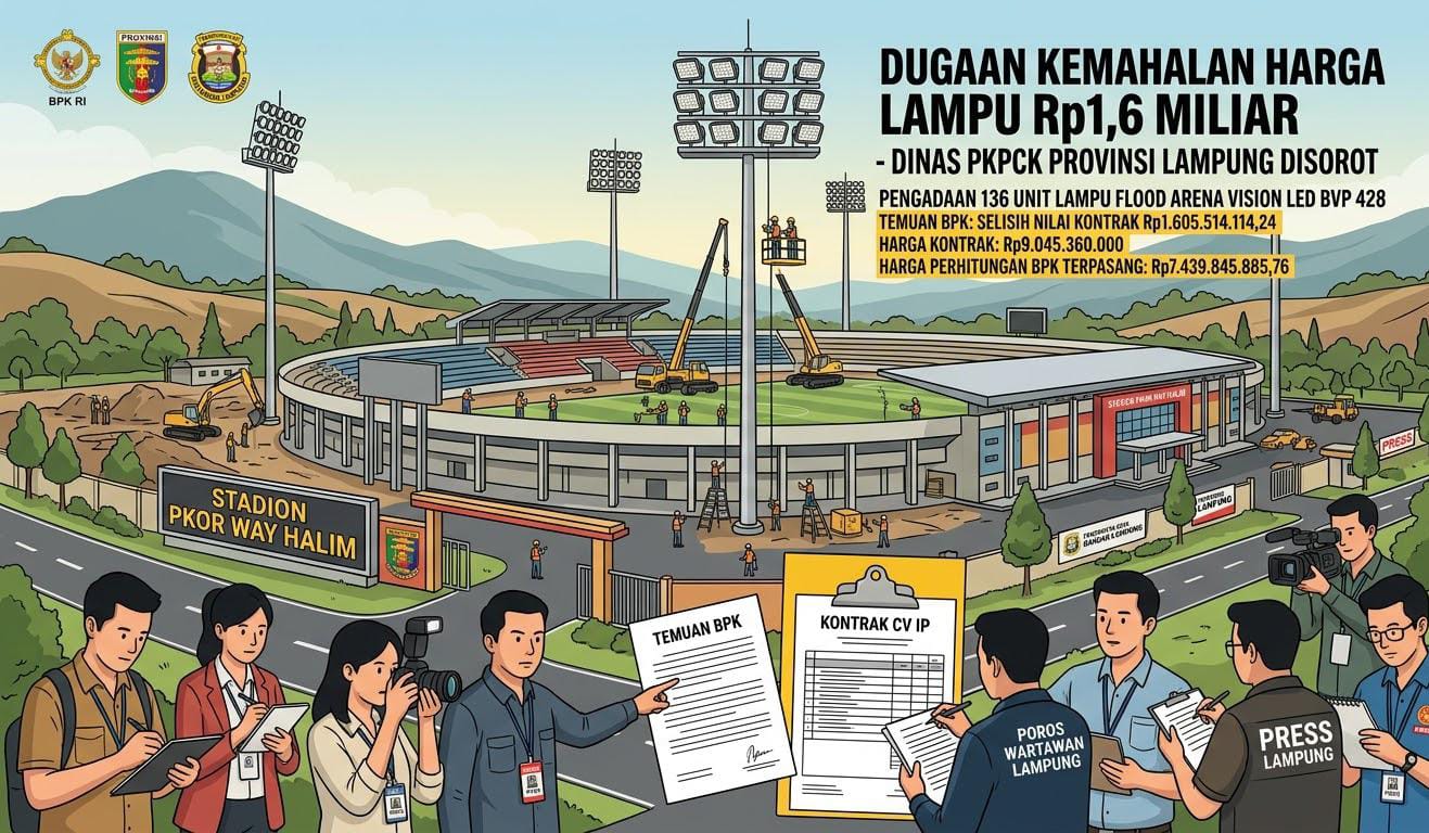 Pengadaan Lampu Stadion PKOR Way Halim Diduga Kemahalan Rp1,6 Miliar, PWL Minta Dinas PKPCK Transparan