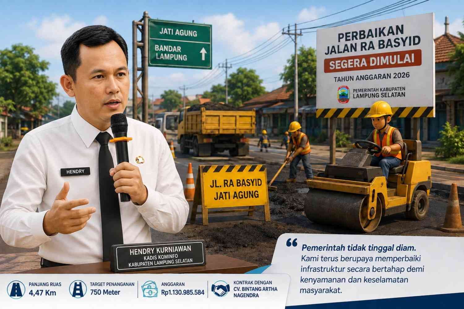 Pemkab Lampung Selatan Siapkan Perbaikan Jalan RA Basyid, Anggaran Rp1,13 Miliar Telah Dialokasikan