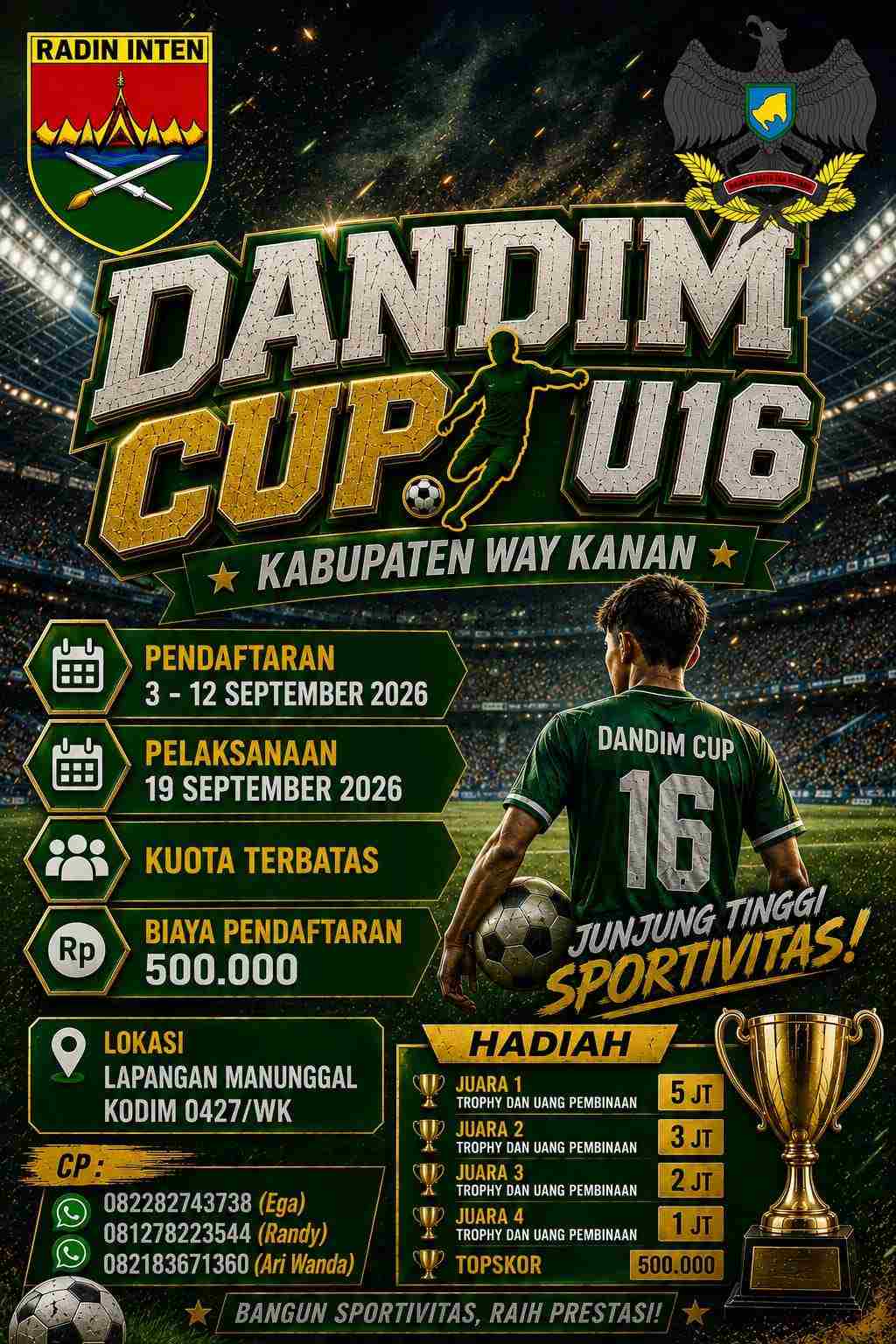 Jaring Bibit Pesepak Bola Muda, Kodim 0427/Way Kanan Gelar Dandim Cup U-16